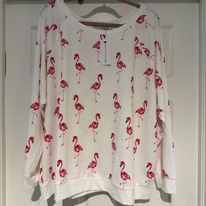 Notations White Top with Pink Flamingo Design